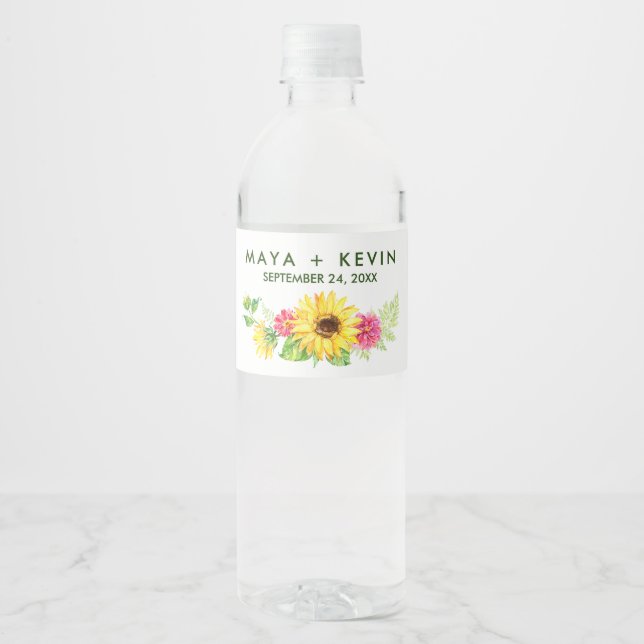 Étiquette Pour Bouteilles D'eau Mariage de tournesol d'été (Devant)