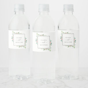 Étiquette Pour Bouteilles D'eau Mariage de verdure de Noël et de baies rouges