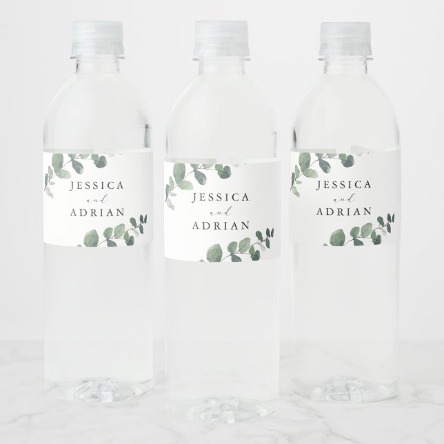 Étiquette Pour Bouteilles D'eau Mariage d'élégance verte feutrée (Bouteilles)