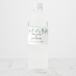 Étiquette Pour Bouteilles D'eau Mariage d'été Bohème avec Eucalyptus verdoyant
