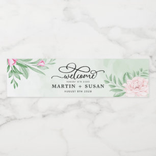 Étiquette Pour Bouteilles D'eau Mariage d'eucalyptus rose rose pâle minimal