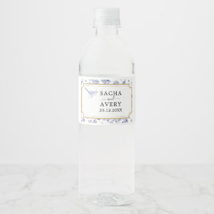 Étiquette Pour Bouteilles D'eau Mariage en tissu de toile bleu vintage