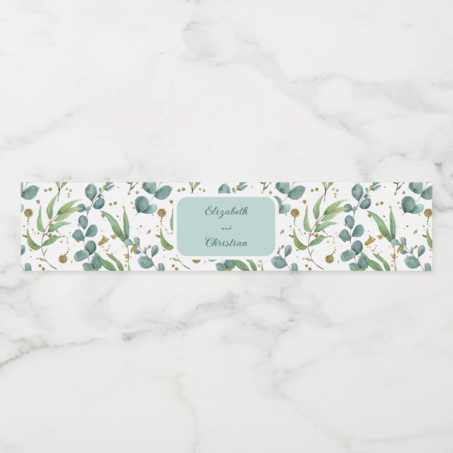 Étiquette Pour Bouteilles D'eau Mariage Eucalyptus Et Or (Étiquettes simples)