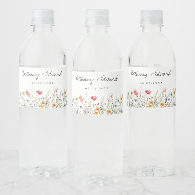 Étiquette Pour Bouteilles D'eau Mariage Fleur sauvage aquarelle (Bouteilles)