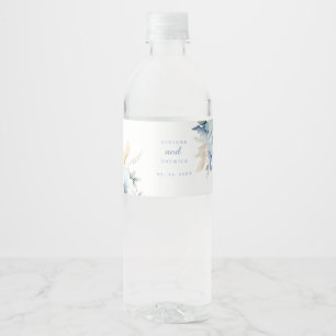 Étiquette Pour Bouteilles D'eau Mariage fleur sauvage bleu poussiéreux