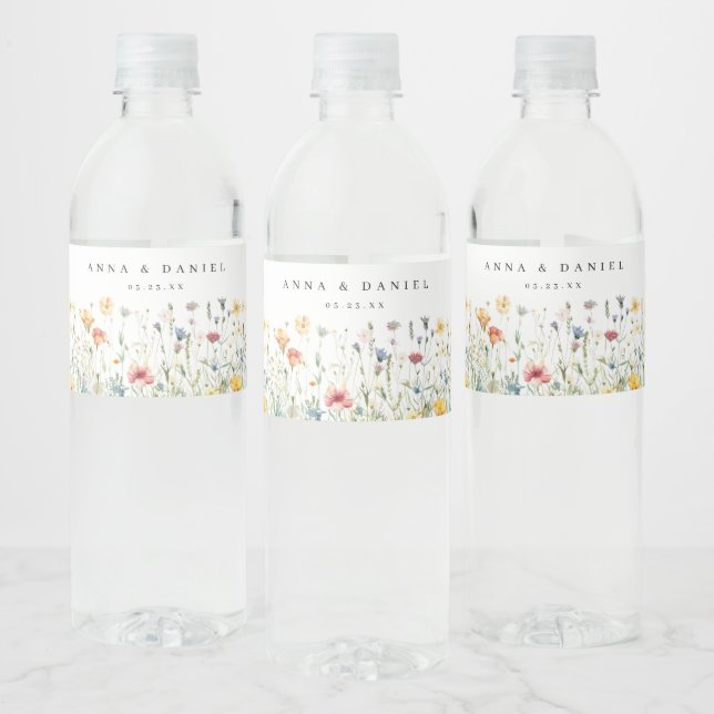 Étiquette Pour Bouteilles D'eau Mariage Fleur sauvage Boho Chic (Bouteilles)