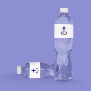 Étiquette Pour Bouteilles D'eau Mariage Fleurs Marins Rayures