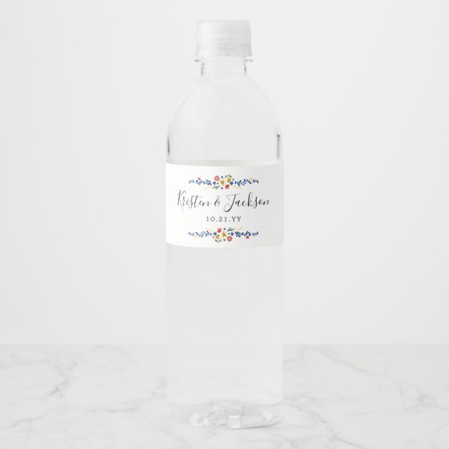 Étiquette Pour Bouteilles D'eau Mariage floral brodé (Devant)