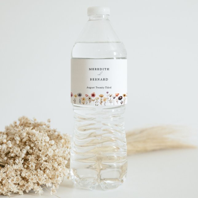 Étiquette Pour Bouteilles D'eau Mariage floral coloré (Créateur téléchargé)