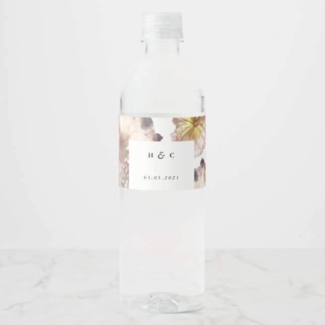 Étiquette Pour Bouteilles D'eau Mariage floral moderne romantique (Devant)