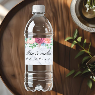 Étiquette Pour Bouteilles D'eau Mariage Floral Rustique Marbre