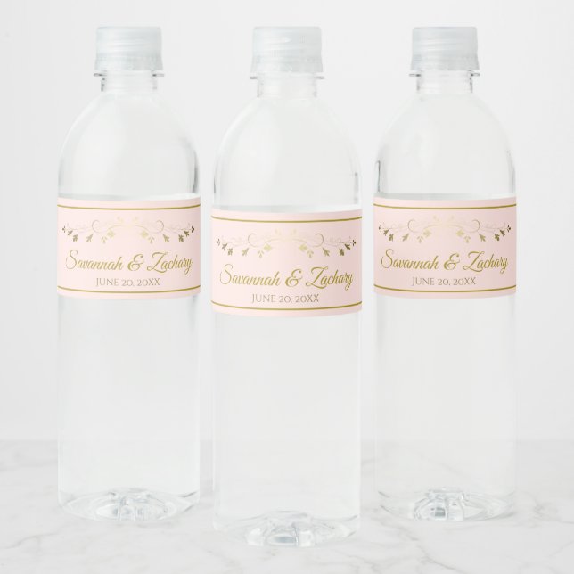 Étiquette Pour Bouteilles D'eau Mariage Flourdissant Flush Pink & Gold simple (Bouteilles)