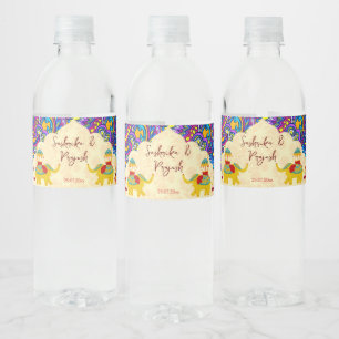 Étiquette Pour Bouteilles D'eau Mariage indien éléphants bleu motif personnalisé