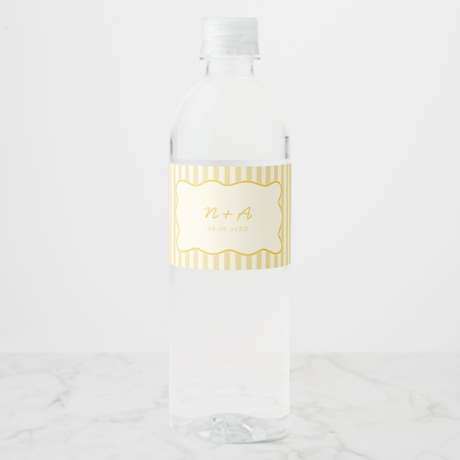 Étiquette Pour Bouteilles D'eau Mariage jaune beurre moderne (Devant)
