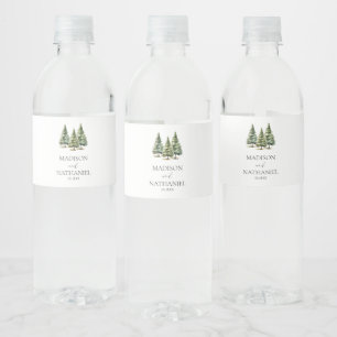 Étiquette Pour Bouteilles D'eau Mariage minimaliste de la forêt de pins neigeux d'