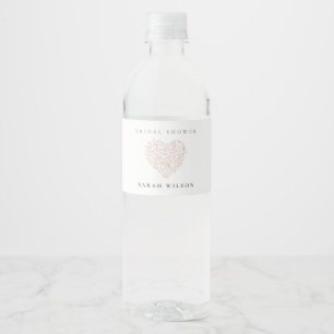Étiquette Pour Bouteilles D'eau Mariage Minimaliste Floral Rose Pâle Cœur
