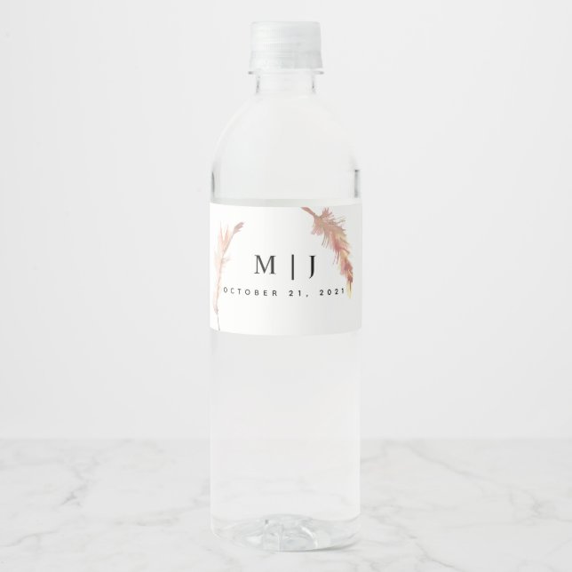 Étiquette Pour Bouteilles D'eau Mariage minimaliste Pampas broussailleux (Devant)