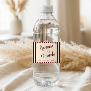 Étiquette Pour Bouteilles D'eau Mariage Minimaliste Rétro avec Rayures Bordeaux Pr