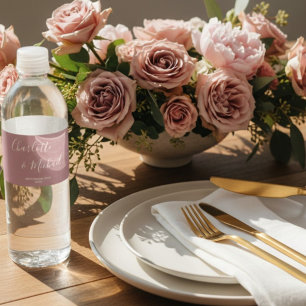 Étiquette Pour Bouteilles D'eau Mariage Minimaliste Script Rose Poussiéreuse