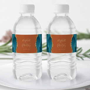 Étiquette Pour Bouteilles D'eau Mariage Moderne Bleu Sarcelle Or Agate Rouille