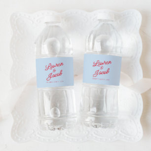 Étiquette Pour Bouteilles D'eau Mariage Moderne Minimaliste Bleu et Rouge