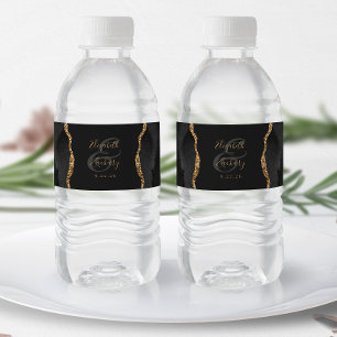 Étiquette Pour Bouteilles D'eau Mariage Moderne Noir Agate Dorée Sombre