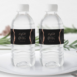 Étiquette Pour Bouteilles D'eau Mariage Moderne Rose Gold Noir Agate Sombre