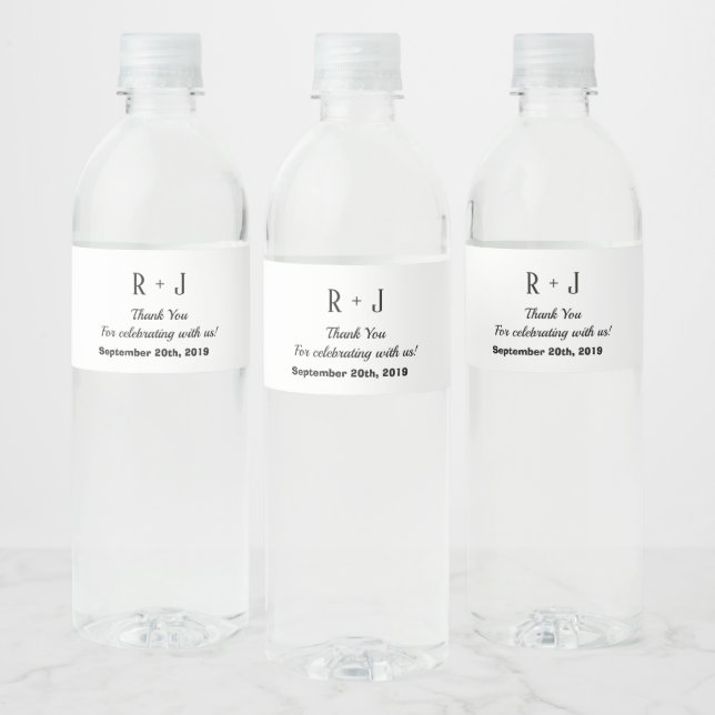 Étiquette Pour Bouteilles D'eau Mariage Monogramme Merci noir et blanc Personnalis (Bouteilles)