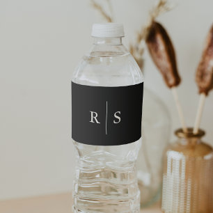 Étiquette Pour Bouteilles D'eau Mariage Monogramme noir & écrin classique