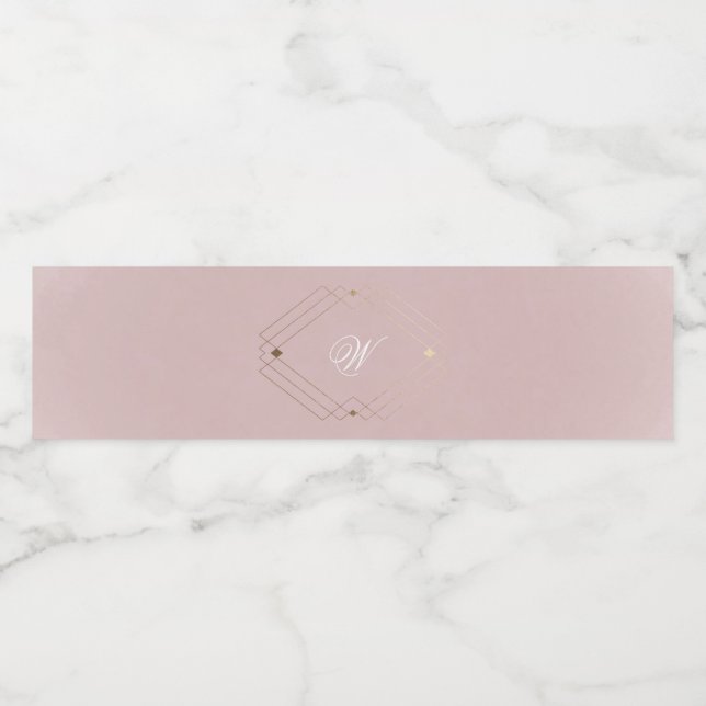 Étiquette Pour Bouteilles D'eau Mariage Monogramme rose Rose doré classique (Étiquettes simples)