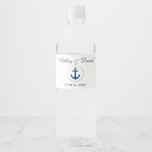 Étiquette Pour Bouteilles D'eau Mariage nautique Marine Bleu Blanc Or
