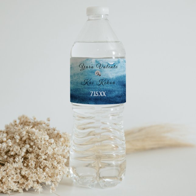 Étiquette Pour Bouteilles D'eau Mariage Océan Rustique (Créateur téléchargé)