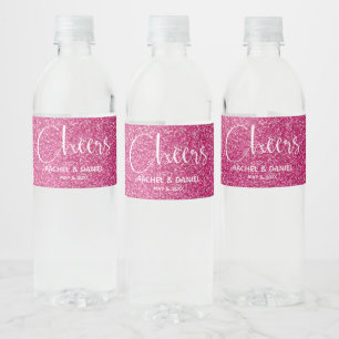 Étiquette Pour Bouteilles D'eau Mariage PARTIES SCINTILLANT Faux CHAUD ROSE