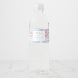 Étiquette Pour Bouteilles D'eau Mariage Préparatoire Rose Et Bleu Chinoiserie