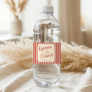 Étiquette Pour Bouteilles D'eau Mariage Rétro Minimaliste Rayures Ivoire Rouge