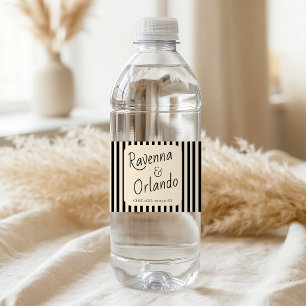Étiquette Pour Bouteilles D'eau Mariage Rétro Minimaliste Rayures Noir & Ivoire