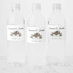 Étiquette Pour Bouteilles D'eau Mariage Rustique Pinecones et Bouges de pin