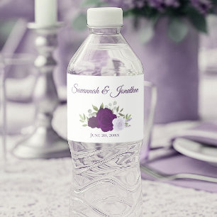 Étiquette Pour Bouteilles D'eau Mariage rustique violet & Lavande Roses élégant