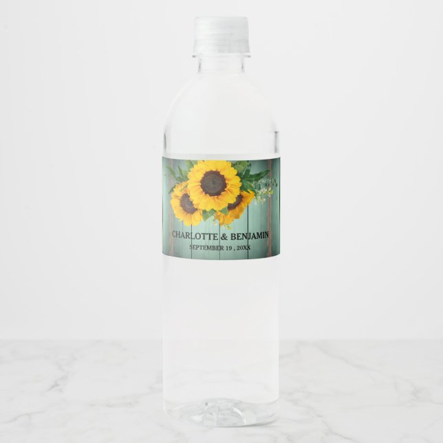 Étiquette Pour Bouteilles D'eau Mariage tournesol (Devant)