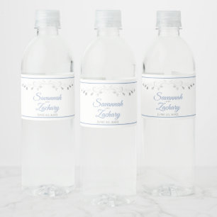 Étiquette Pour Bouteilles D'eau Mariage Vintage élégant bleu et gris