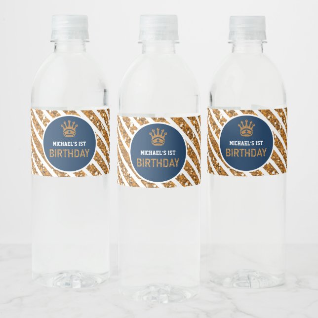 Étiquette Pour Bouteilles D'eau Marine Blue Gold Royal Prince Couronne fête d'anni (Bouteilles)