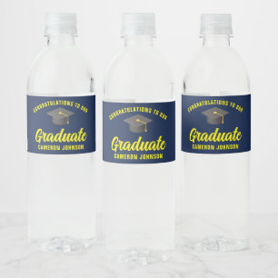 Étiquette Pour Bouteilles D'eau Marine Blue Jaune Graduate Custom Party