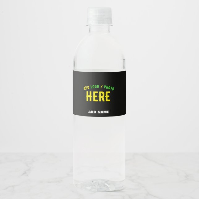 ÉTIQUETTE POUR BOUTEILLES D'EAU MARQUE VERIFIEE NOIRE PERSONNALISABLE MODERNE ET C (Devant)