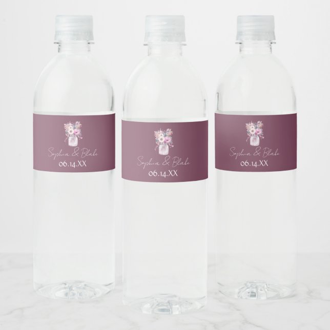 Étiquette Pour Bouteilles D'eau Mason jarres avec fleurs Bourgogne (Bouteilles)