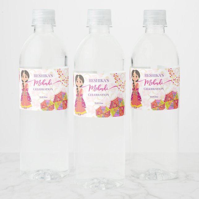 Étiquette Pour Bouteilles D'eau Mehndi parapluies de mariées indiennes mignonnes (Bouteilles)
