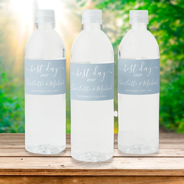 Étiquette Pour Bouteilles D'eau Meilleur jour jamais Écriture élégante Mariage ble (Créateur téléchargé)