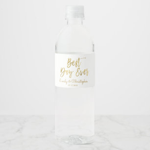Étiquette Pour Bouteilles D'eau Meilleur Jour jamais White et Gold Foil