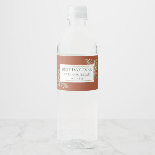 Étiquette Pour Bouteilles D'eau Meilleure journée de verdure feuillage terracotta 