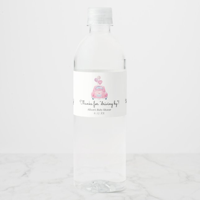 Étiquette Pour Bouteilles D'eau Merci de conduire par Pink Car Favor (Devant)