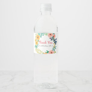 Étiquette Pour Bouteilles D'eau Merci floral rose de baby shower de l'aquarelle